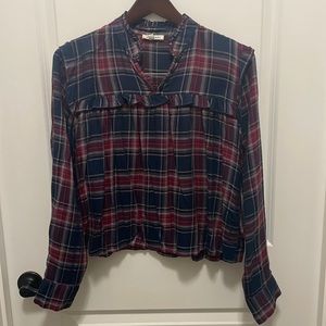 DizzyLizzy navy & dark red plaid blouse women’s size small